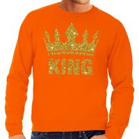 Oranje King gouden glitter kroon sweater heren - thumbnail