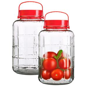 Voedsel opslag container - 2x - glas - 8 liter - afsluitdop en draag hengsel - transparant - voorraa