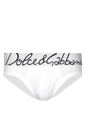 Dolce & Gabbana slip en coton stretch à taille logo - Blanc