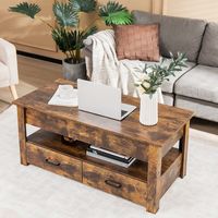 Salontafel in Hoogte Verstelbaar met Optilbaar Tafelblad en 2 Laden Uittrekbare Woonkamertafel Koffietafel van Hout 106 x 50 x 48 cm