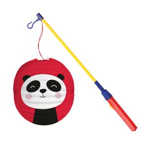 Bol lampion pandabeer - rood - 22 cm - papier - met lampionstokje - 43 cm