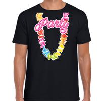 Tropical party T-shirt voor heren - bloemenkrans - zwart - carnaval/themafeest