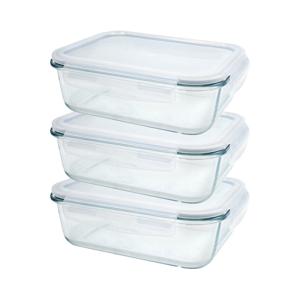 Vershoudbakje/lunchbox - 3x - luchtdicht - met clips - glas - 17 x 13 cm - 630ml