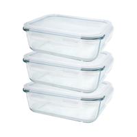 Vershoudbakje/lunchbox - 3x - luchtdicht - met clips - glas - 17 x 13 cm - 630ml