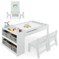 Multifunctionele Kunst Tafel en Stoel Set voor Kinderen Activiteit Bureau met Lift-Up Lade Papierrol Verf Bekers en 6 Opbergbakken Wit