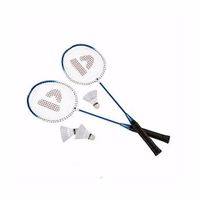 Set van 2x blauwe badminton rackets met shuttels   - - thumbnail