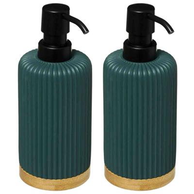 5Five Zeeppompje/dispenser - 2x - kunststeen - groen - 270 ml - navulbaar - toilet/badkamer/toilet