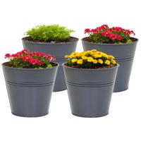 Plantenpot/bloempot Bob - 4x - rond - zink - antraciet - D11 X H10 cm