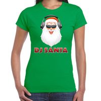 Fout kerstshirt groen DJ Santa met koptelefoon voor dames - thumbnail