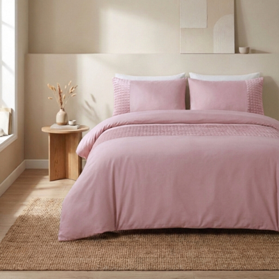 Dekbedovertrek Velvet Band - Roze - Tweepersoons (200x200 Cm) - Roze Microvezel - Effen - Sleeptime - Dekbed-Discounter.nl