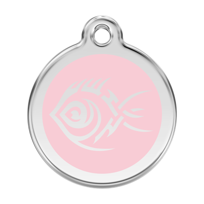 Tribal Fish Pink roestvrijstalen hondenpenning large/groot dia. 3,8 cm - Reddingo