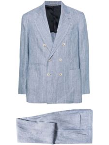 Brunello Cucinelli costume rayé à boutonnière croisée - Bleu