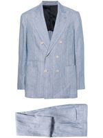 Brunello Cucinelli costume rayé à boutonnière croisée - Bleu