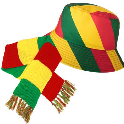 Carnaval Limburg thema - Vissershoedje en feestsjaal - rood/geel/groen