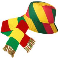 Carnaval Limburg thema - Vissershoedje en feestsjaal - rood/geel/groen