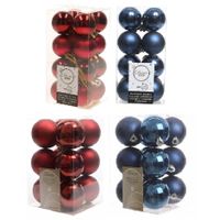 Kerstversiering kunststof kerstballen mix donkerblauw/donkerrood 4 en 6 cm pakket van 80x stuks