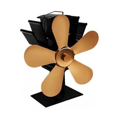 YL602 5-Blade hoge temperatuur metalen warmte aangedreven open haard kachel fan (goud)
