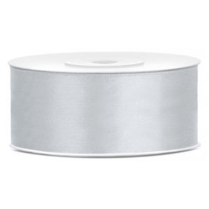 1x Hobby/decoratie zilver satijnen sierlint 2,5 cm/25 mm x 25 meter