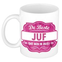 De beste juf cadeau koffiemok / theebeker roze embleem 300 ml