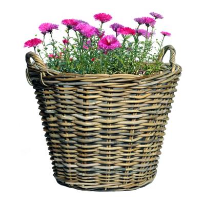 Mega Collections Planten of bloemen mand - D39 x H23 cm - rond - rotan gevlochten - bloempot