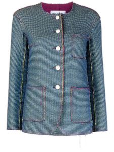 CHANEL Pre-Owned veste sans col en jacquard à bords francs - Bleu