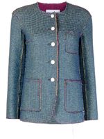 CHANEL Pre-Owned veste sans col en jacquard à bords francs - Bleu