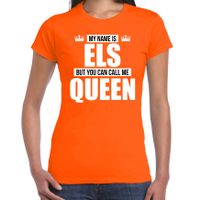 Naam cadeau t-shirt my name is Els - but you can call me Queen oranje voor dames