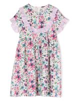 Il Gufo floral-print ruffle-detail flared cotton dress - Blanc