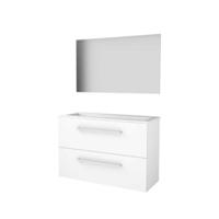 Basic-Line Ultimate 39 Badkamermeubelset - Ondiep - 100 x 39 cm - Met Grepen - 2 Lades - Acryl Wastafel - Zonder Kraangat - Spiegel met Indirecte LED Verlichting - Ice White