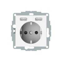 Schneider Electric Merten System M wandcontactdoos inbouw enkel randaarde + 2x USB-lader poolwit - thumbnail