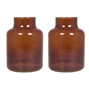 Bloemenvaas Milan - 2x - transparant bruin glas - D15 x H20 cm - melkbus vaas