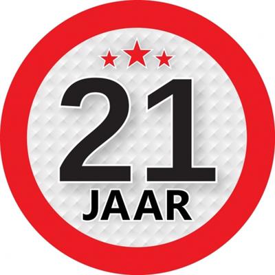 21 jaar leeftijd sticker - rond - Dia 9 cm - 21 jaar verjaardag - jubileum - leeftijd versiering