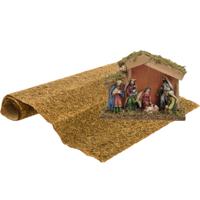 Complete kerststal - met 6 beelden en ondergrond 20 cm - hout en polystone - kerstdecoratie