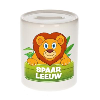 Kinder spaarpot - met leeuwen print - 8 x 9 cm - dieren - keramiek