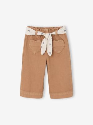 Wijde broek met kleur babymeisje met riem om te strikken karamel