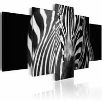 Schilderij - Zebra, wanddecoratie,Zwart-Wit, premium print , 2 maten, 5luik