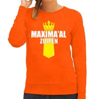 Oranje Queen Maximaal zuipen sweater met kroontje - Koningsdag truien voor dames 2XL  -