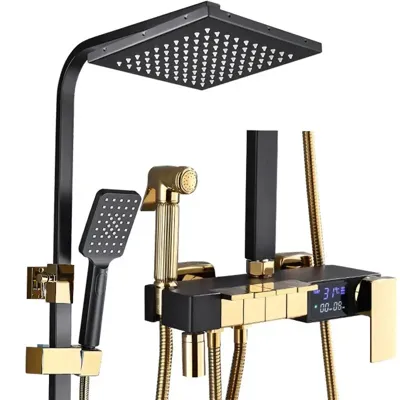Thermostatische Doucheset - Geborsteld Goud | Messing & ABS | Verstelbare Hoogte | 20 Inch Vierkante Douchekop
