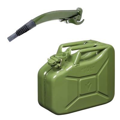 Jerrycan met schenktuit - legergroen - 10L - metaal - brandstof geschikt