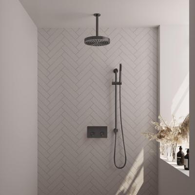 BRAUER Stripe Thermostatische Inbouw Regendouche - drukknoppen - 25cm douchekop - plafondarm - staaf handdouche - doucheslang - geïntegreerde glijstang - gunmetal geborsteld PVD 5-GM-429