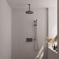 BRAUER Stripe Thermostatische Inbouw Regendouche - drukknoppen - 25cm douchekop - plafondarm - staaf handdouche - doucheslang - geïntegreerde glijstang - gunmetal geborsteld PVD 5-GM-429