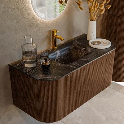 Badmeubel Mondiaz Kurve-Dlux | 100 cm | Meubelkleur Walnut | Wastafelkleur Lava | Solid surface | Midden spoelbak | 1 kraangat