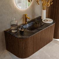 Badmeubel Mondiaz Kurve-Dlux | 100 cm | Meubelkleur Walnut | Wastafelkleur Lava | Solid surface | Midden spoelbak | 1 kraangat