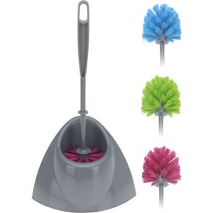 Voordelige grijs/roze toiletborstel met houder 36 cm