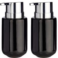 Berilo zeeppompje/dispenser - 2x - keramiek - zwart/zilver - 350 ml - toilet/badkamer/keuken