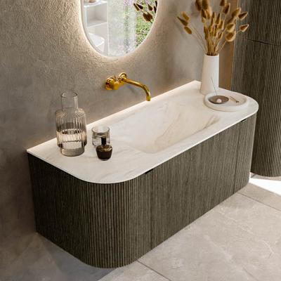 Badmeubel Mondiaz Kurve-Dlux | 110 cm cm | Meubelkleur Shadow | Wastafelkleur Ostra | Solid surface | Wasbak midden spoelbak | Zonder kraangat(en)