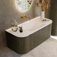 Badmeubel Mondiaz Kurve-Dlux | 110 cm cm | Meubelkleur Shadow | Wastafelkleur Ostra | Solid surface | Wasbak midden spoelbak | Zonder kraangat(en)