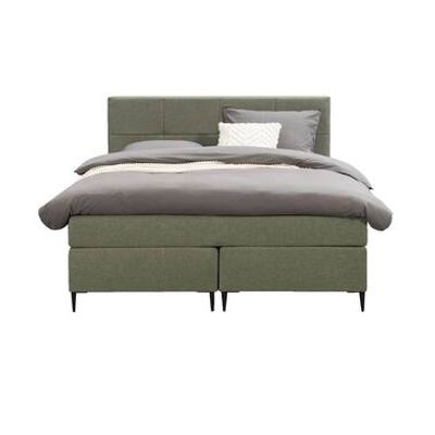 Boxspring Liv geblokt - groen - 140x200 cm - slanke poot - Leen Bakker