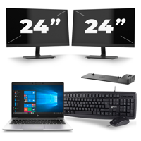 HP EliteBook 745 G6 - AMD Ryzen 7 3700U - 14 inch - 8GB RAM - 256GB SSD - Windows 10 + 2x 24 inch Monitor