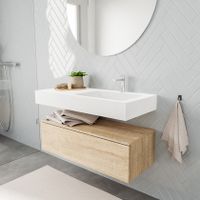 Mondiaz Alan badmeubel 100 cm washed oak 1 lade vrijhangend wastafel rechts 1 kraangat wit